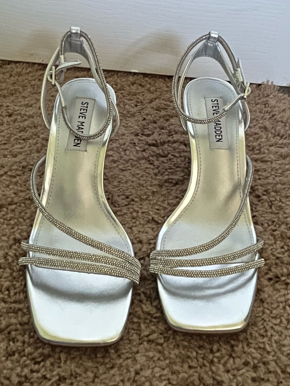 Steve Madden Silver Strappy Stir-up Rhinestone Heels Sandals